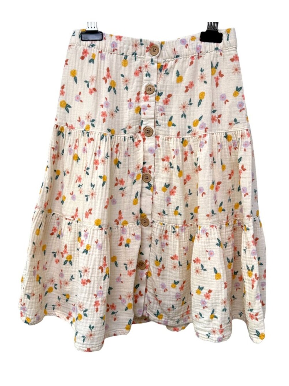 CAT & JACK Skirt Size Medium 7/8 Girls Cream Floral Tiered Boho Midi Cotton